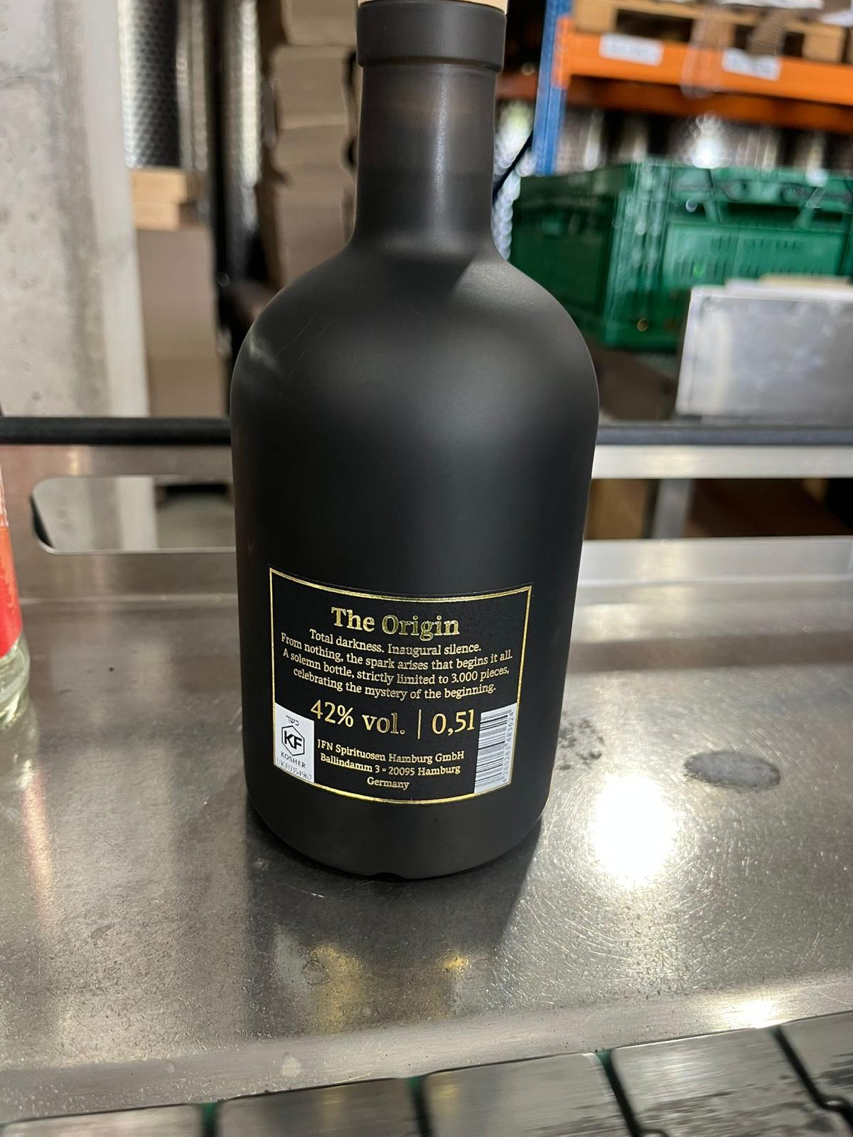 Bereshit Series · back label · The Origin · 42% vol · 0.5L · KF Kosher